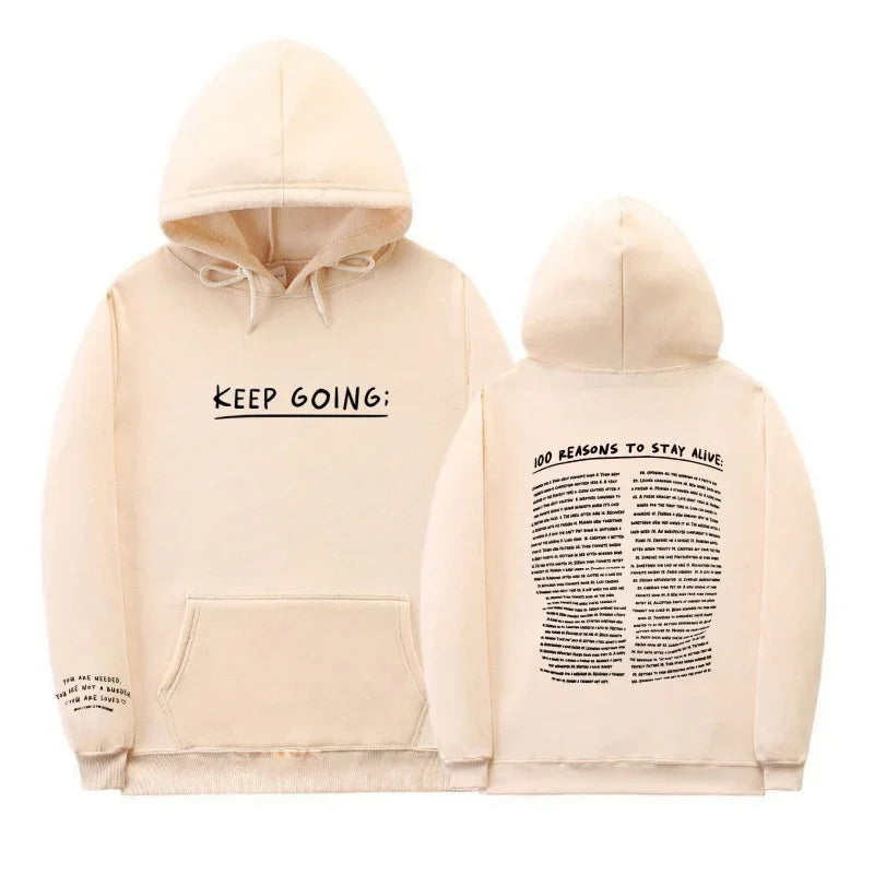 Letter Printing Long-sleeved Drawstring Hooded