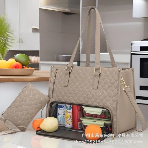 Cross-border New 2-in -1 Handbag Lunch Bag Combination Bag Large Handbag Thermal Insulation Lunch Box Women's Crossbody Computer Bag