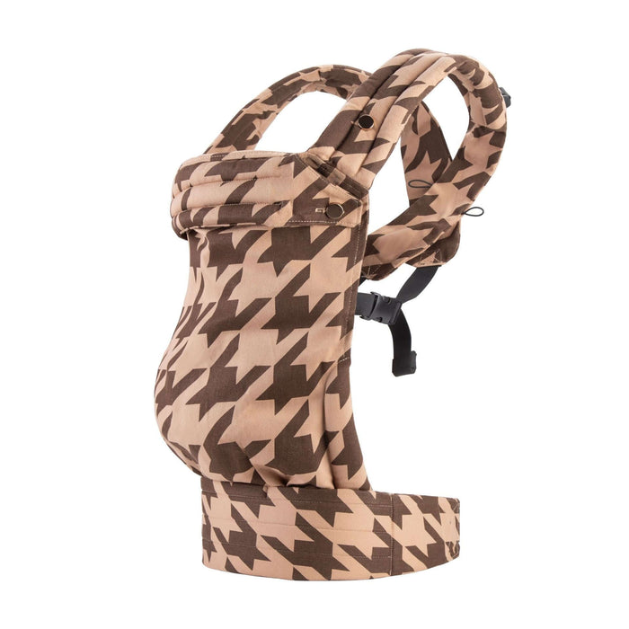 Multi-functional adjustable baby carrier in houndstooth pattern for all seasons and comfortable carrying.