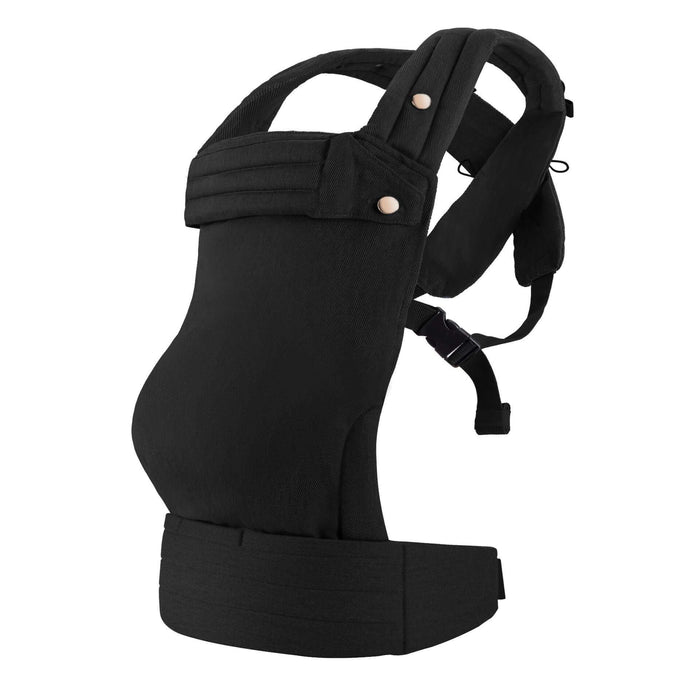 Adjustable multi-functional black baby carrier for all seasons, ideal for carrying infants and toddlers comfortably.
