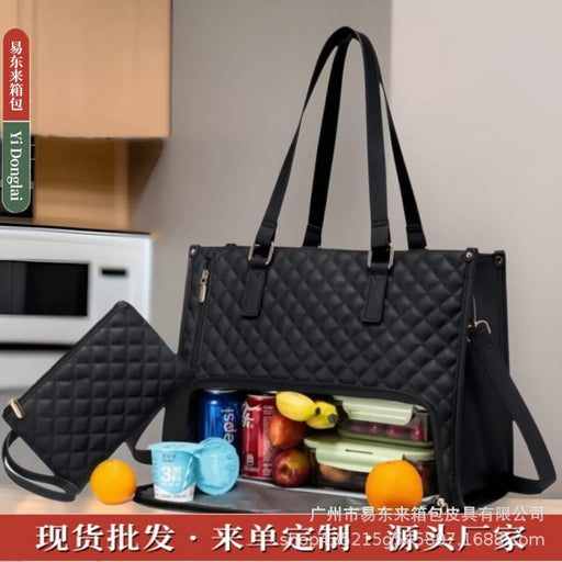 Cross-border New 2-in -1 Handbag Lunch Bag Combination Bag Large Handbag Thermal Insulation Lunch Box Women's Crossbody Computer Bag